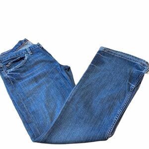 Denim laboratory flare leg Jean